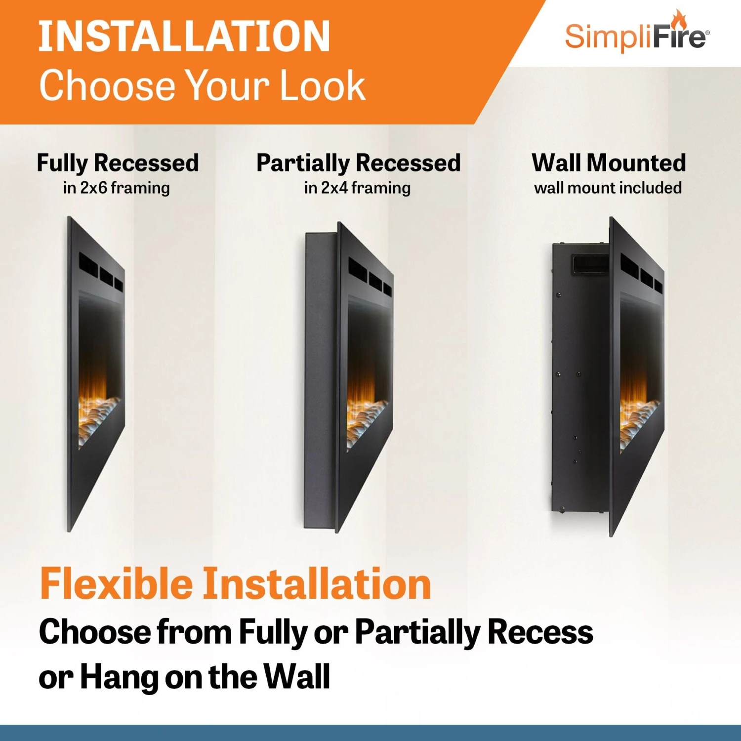 SimpliFire 60-in Allusion Wall Mount Electric Fireplace - Image 7