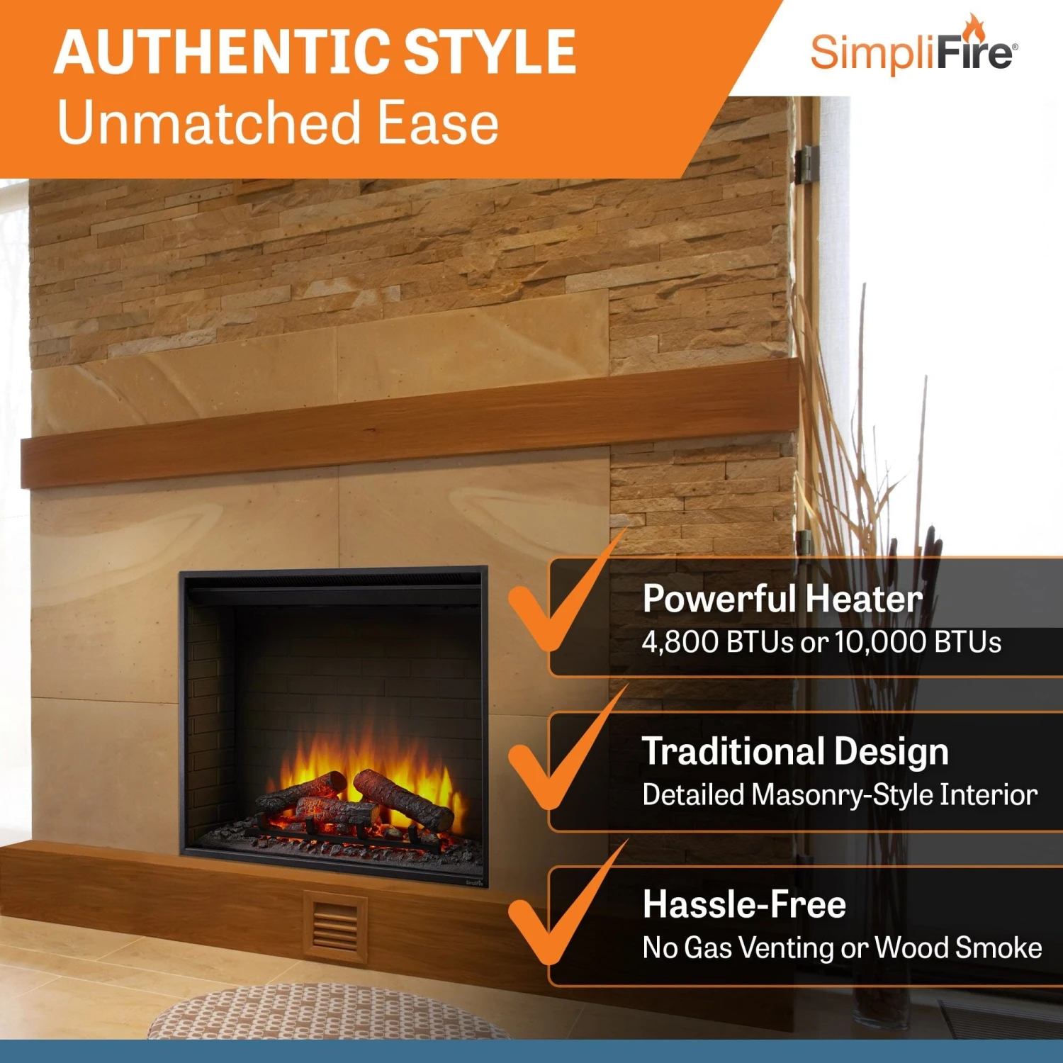 SimpliFire 36-In Built-In Electric Fireplace - SF-BI36-EB - Image 4