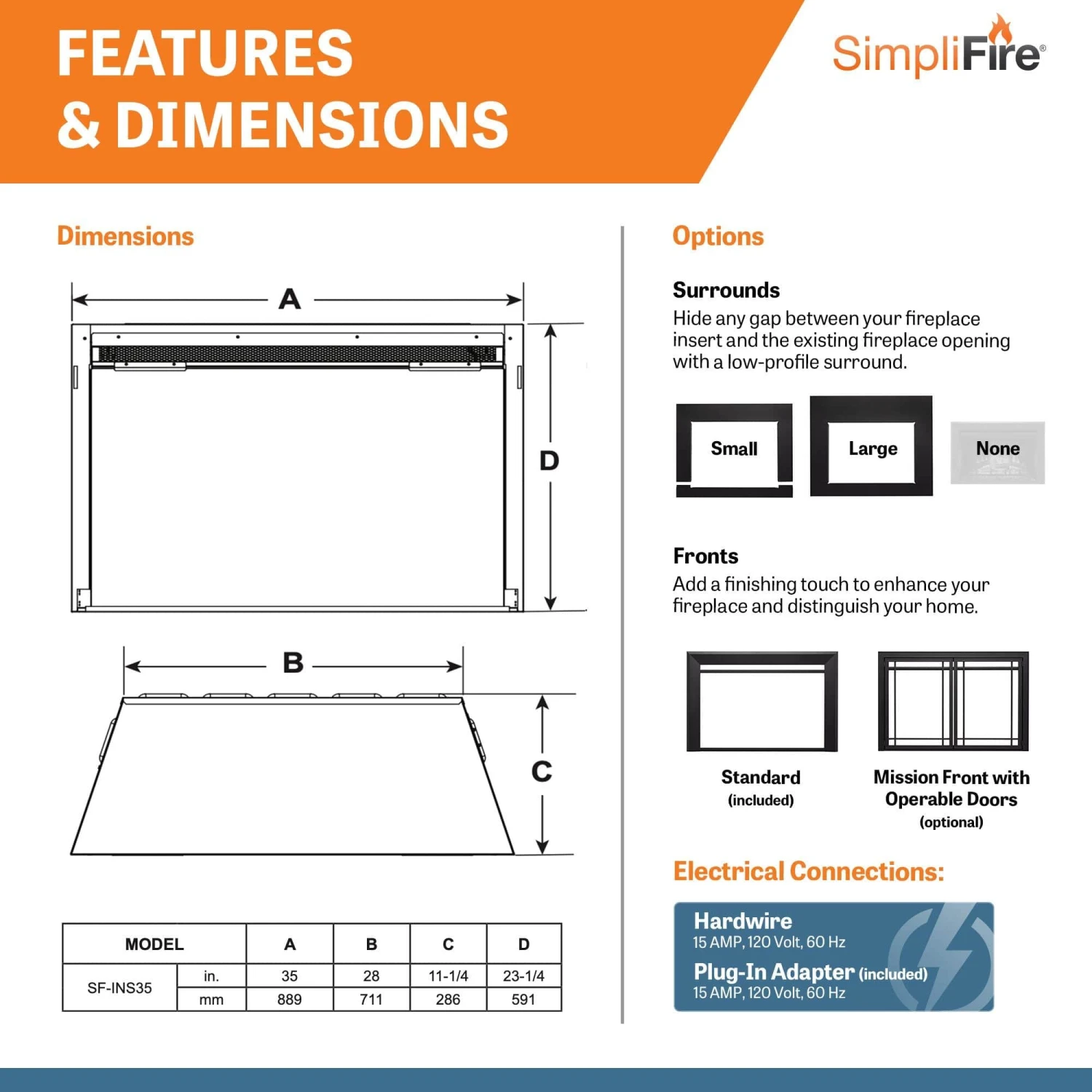 SimpliFire 35-In Electric Fireplace Insert - Image 7
