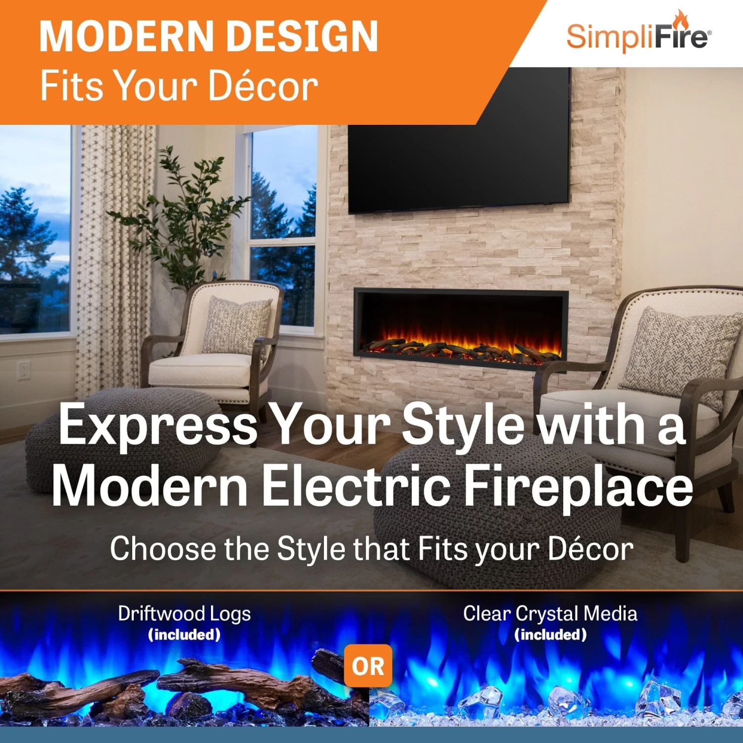 SimpliFire 55-in Scion Linear Built-In Electric Fireplace - Image 3