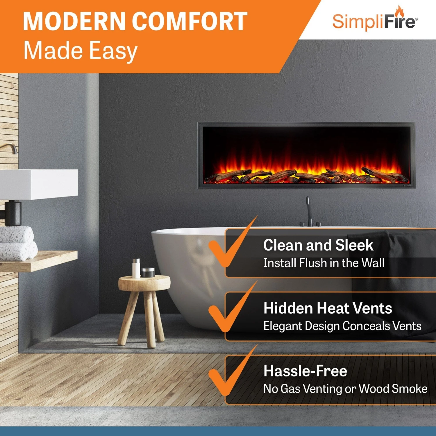 SimpliFire 55-in Scion Linear Built-In Electric Fireplace - Image 4