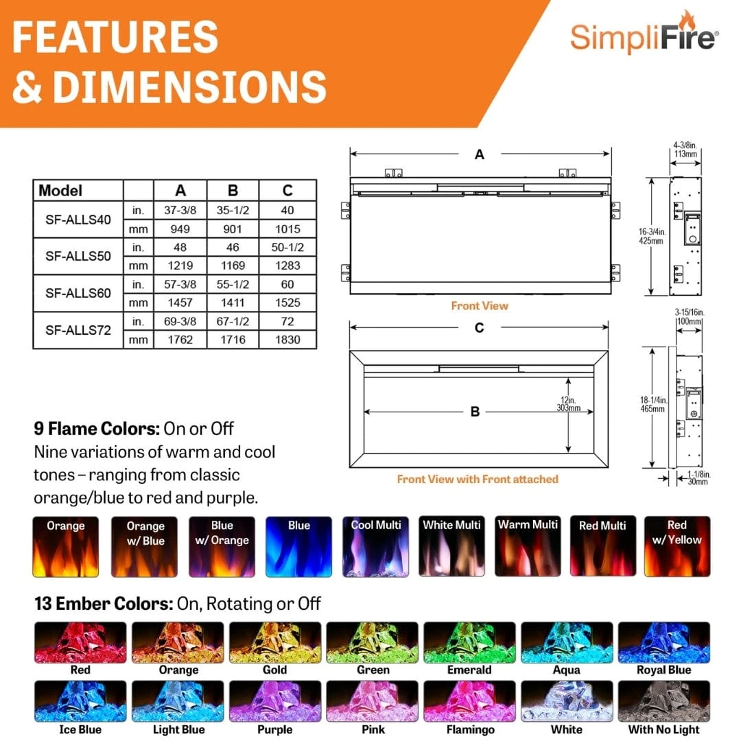 SimpliFire 72-in Allusion Slim Linear Electric Fireplace - Image 7