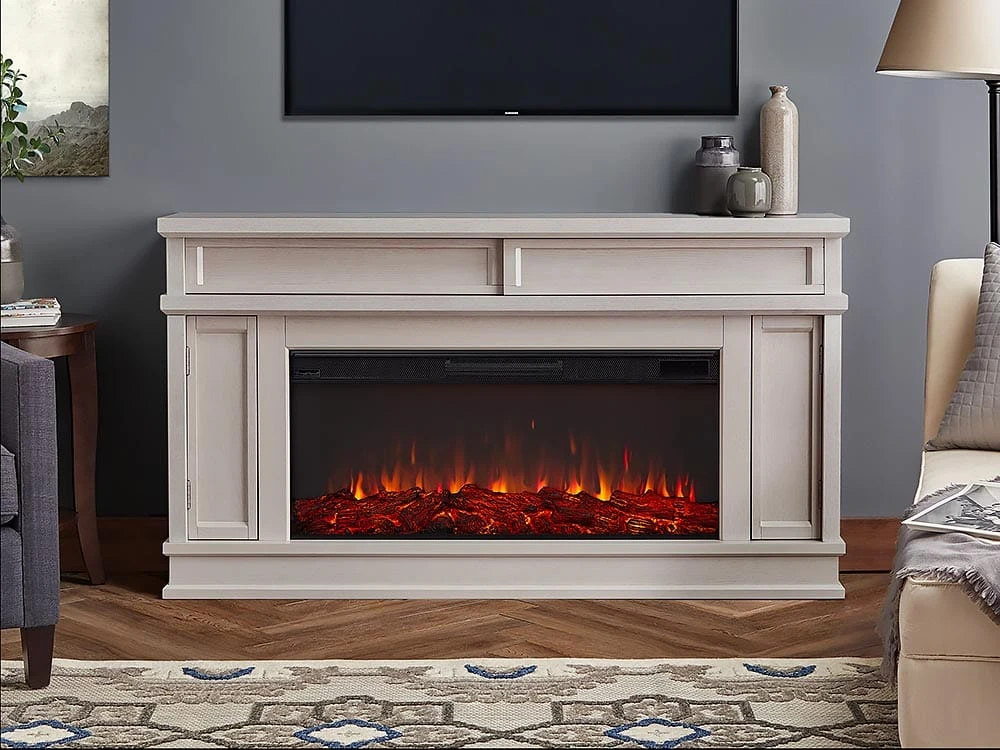 Torrey Infrared Electric Fireplace TV Stand In Bone White