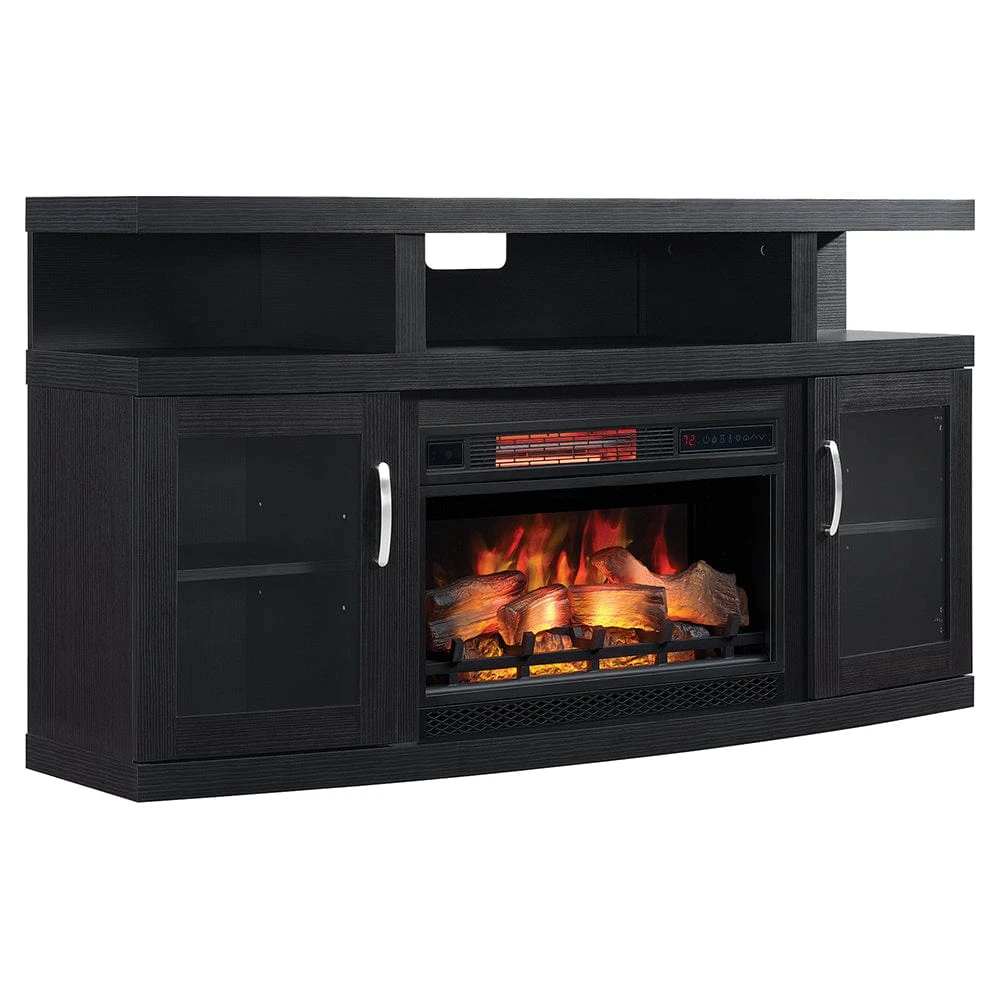 Cantilever Infrared Electric Fireplace TV Stand In Embossed Oak - Image 3