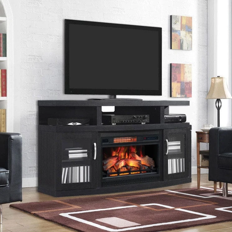 Cantilever Infrared Electric Fireplace TV Stand In Embossed Oak